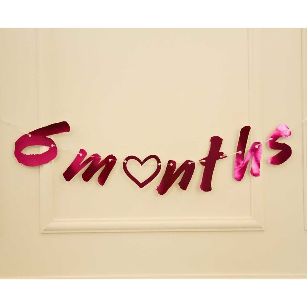 6 Months Fuşya Renk Banner İpli Duvar Süsü Yarım Yaş Altı Ay Parti Süsü