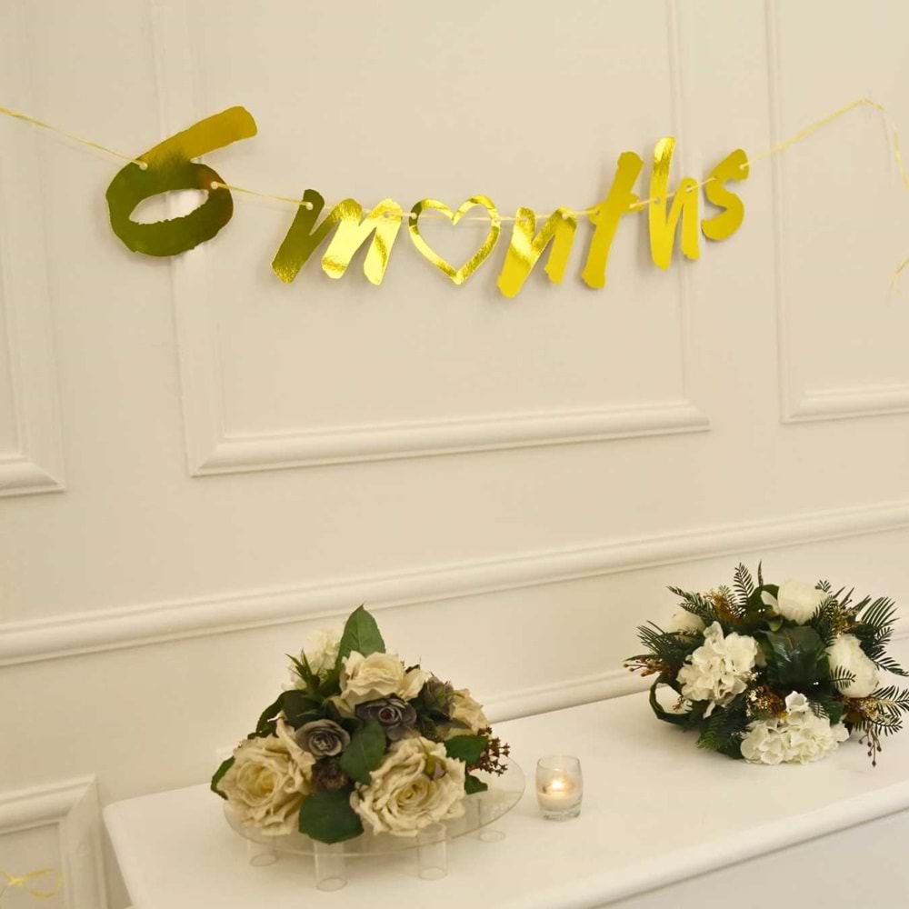 6 Months Gold Renk Banner İpli Duvar Süsü Yarım Yaş Altı Ay Parti Süsü