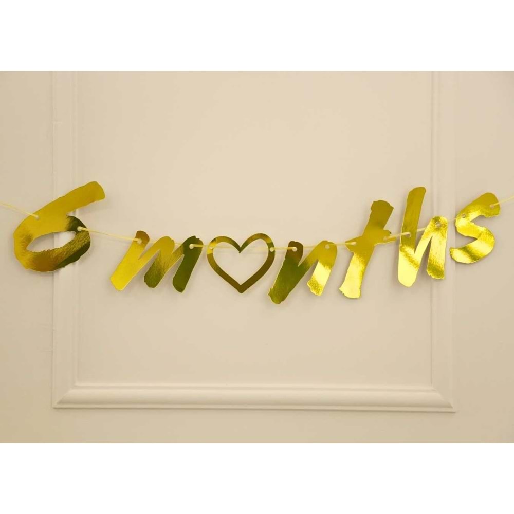 6 Months Gold Renk Banner İpli Duvar Süsü Yarım Yaş Altı Ay Parti Süsü