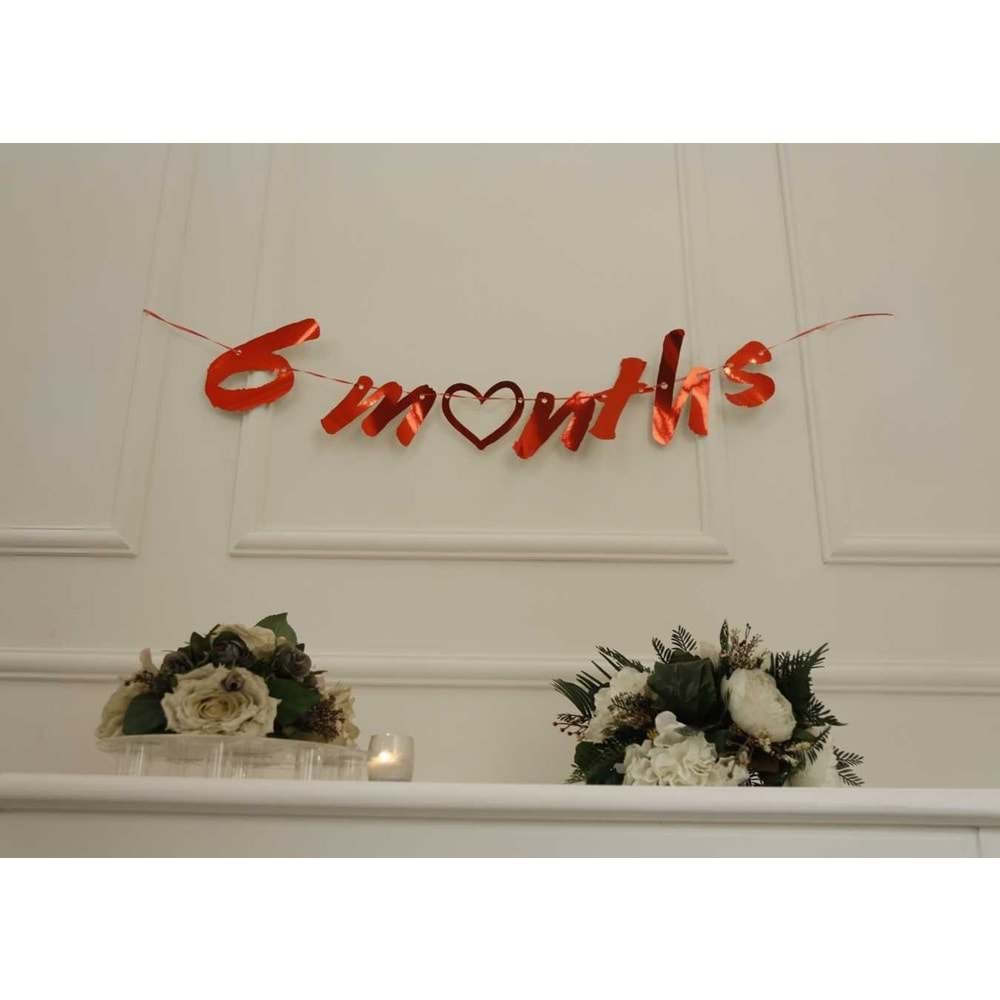 6 Months Kırmızı Renk Banner İpli Duvar Süsü Yarım Yaş Altı Ay Parti Süsü