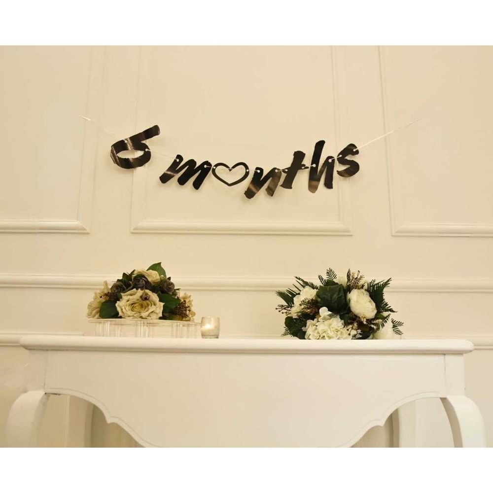 6 Months Siyah Renk Banner İpli Duvar Süsü Yarım Yaş Altı Ay Parti Süsü