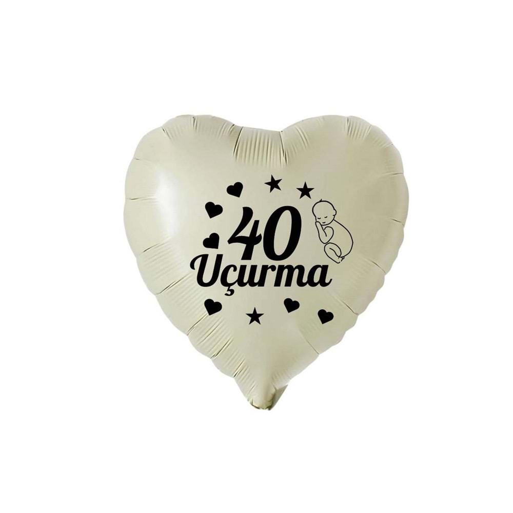 18 inç Retro Beyaz (Krem)Renk Bebek Figürlü 40 Uçurma Temalı Kalp Folyo Balon