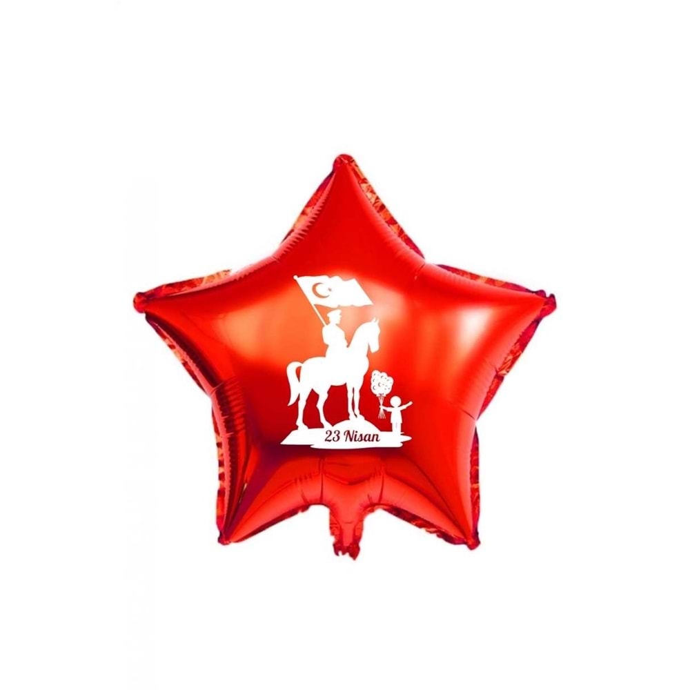 18 inç Kırmızı Renk Atatürk Ve 23 Nisan Temalı Yıldız Folyo Balon