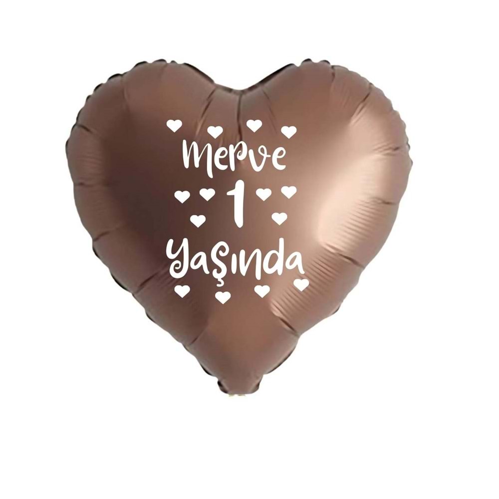 18 inç Çikolata Kahve Renk Kişiye Özel Yaşında Yazılı Kalp Folyo Balon