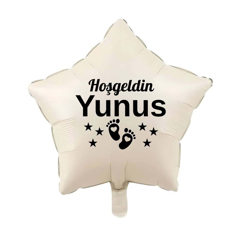 18 inç Retro Beyaz Renk Yeni Doğan Kişiye Özel Hoşgeldin Bebek Yazılı Yıldız Folyo Balon