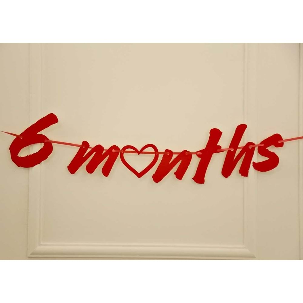6 Months Simli Kırmızı Renk Banner İpli Duvar Süsü Yarım Yaş Altı Ay Parti Süsü