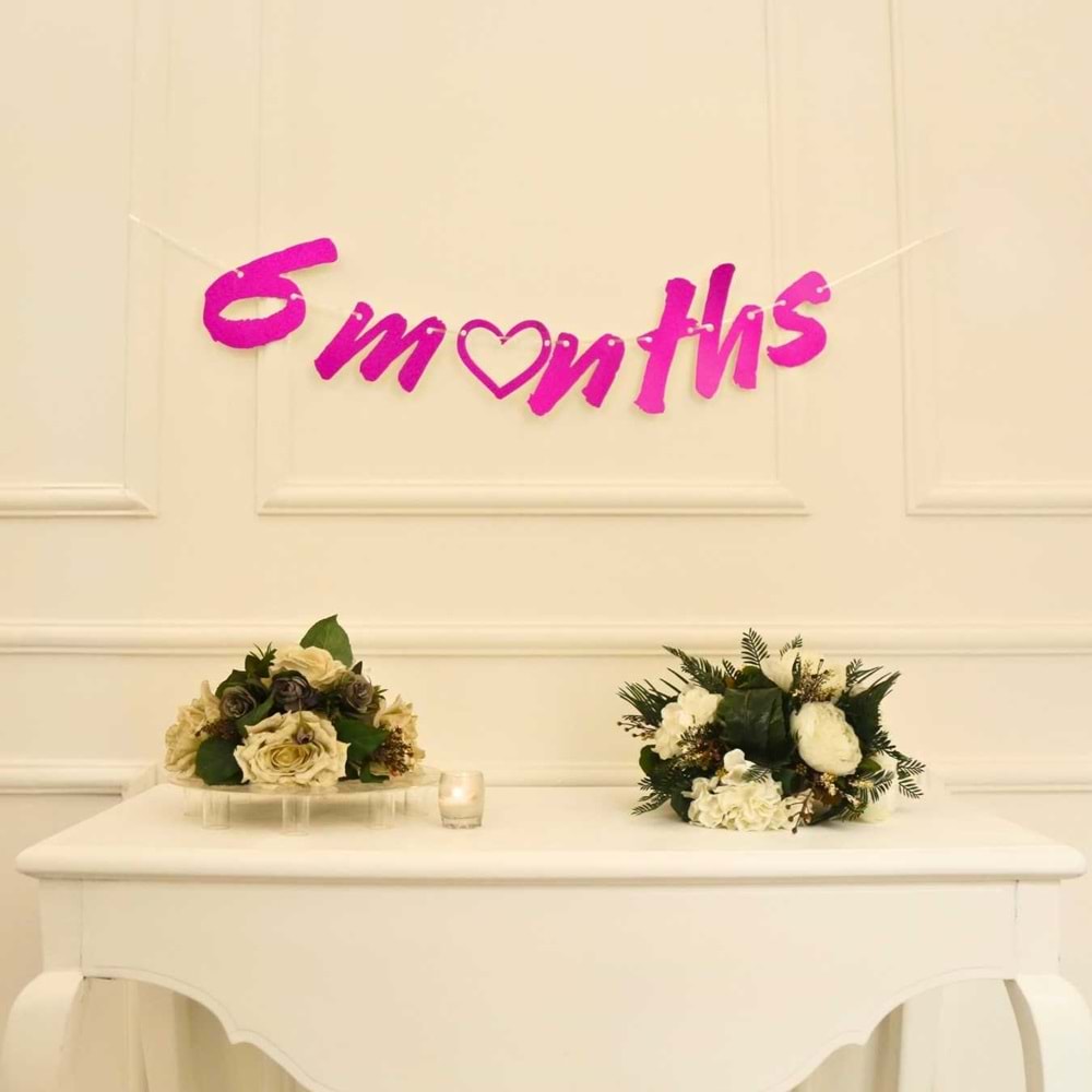 6 Months Simli Pembe Renk Banner İpli Duvar Süsü Yarım Yaş Altı Ay Parti Süsü
