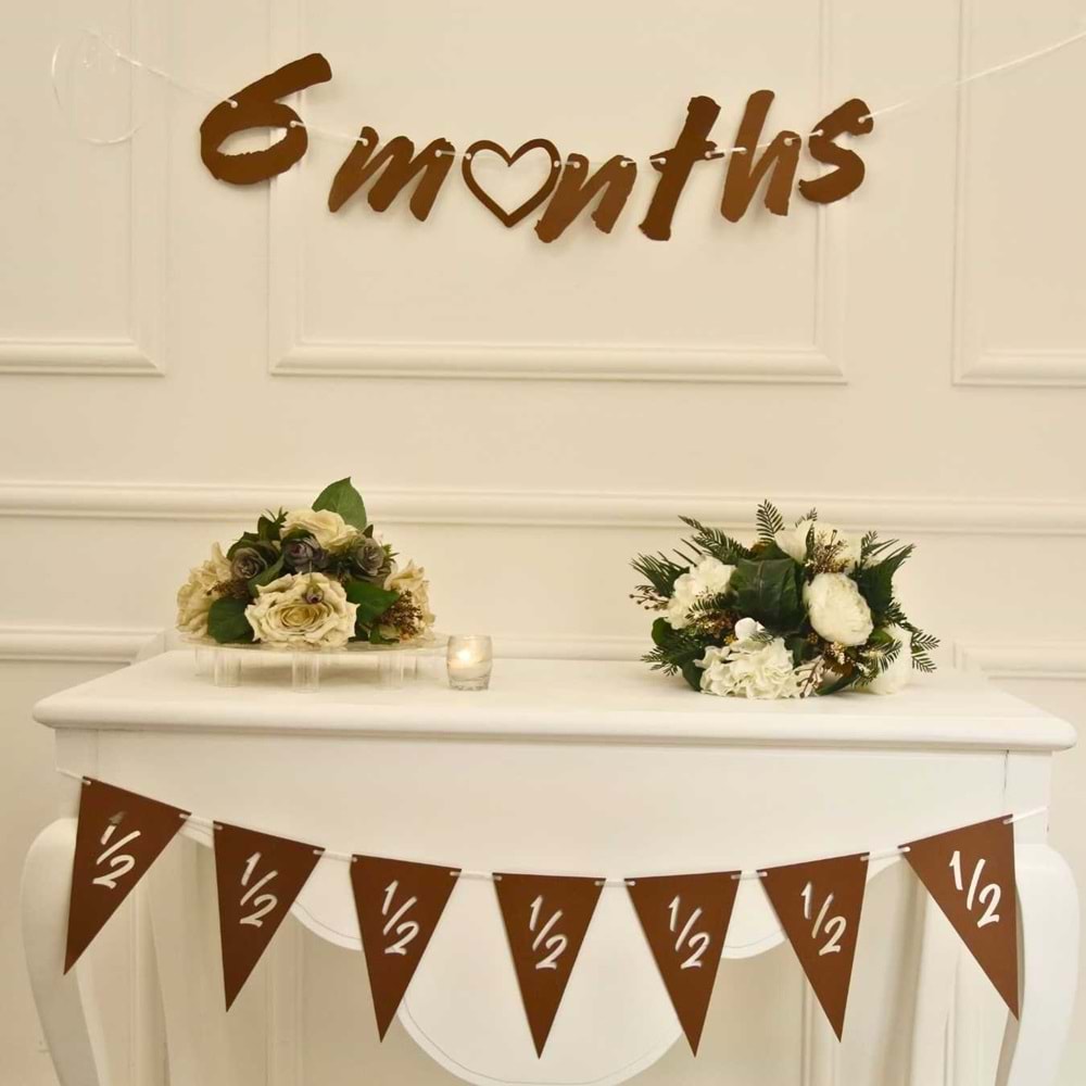 6 Months Craft Renk Banner İpli Duvar Süsü Yarım Yaş Altı Ay Parti Süsü Ve Üçgen Flama İkili Set