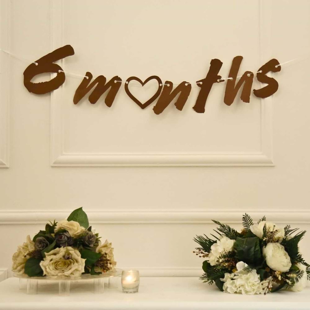 6 Months Craft Renk Banner İpli Duvar Süsü Yarım Yaş Altı Ay Parti Süsü Ve Üçgen Flama İkili Set