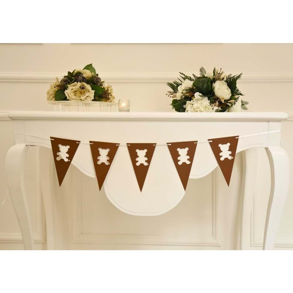 6 Months Craft Renk Banner İpli Duvar Süsü Yarım Yaş Altı Ay Parti Süsü Ve Ayıcık Üçgen Flama İkili Set