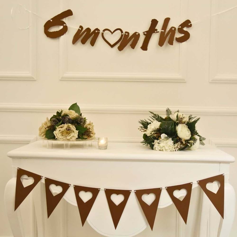 6 Months Craft Renk Banner İpli Duvar Süsü Yarım Yaş Altı Ay Parti Süsü Ve Kalp Üçgen Flama İkili Set