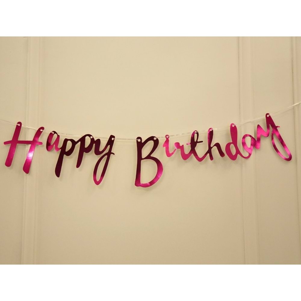 Fuşya Renkli Happy Birthday El Yazısı Banner