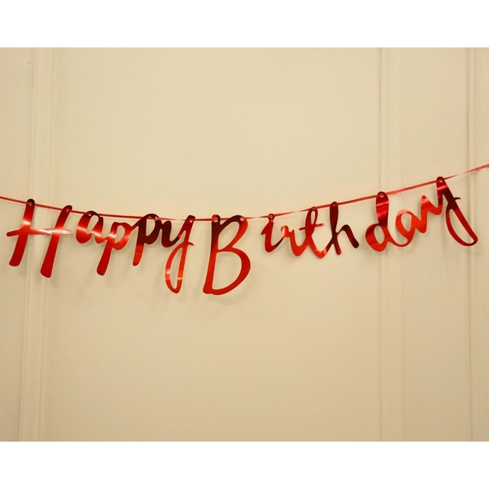 Kırmızı Renkli Happy Birthday El Yazısı Banner