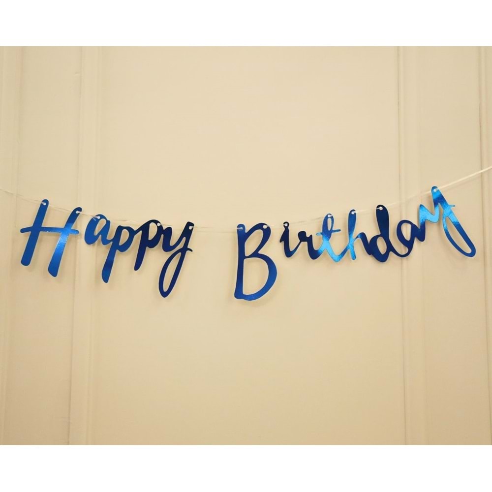 Mavi Renkli Happy Birthday El Yazısı Banner