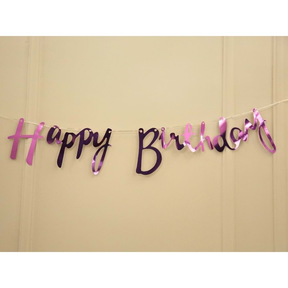 Pembe Renkli Happy Birthday El Yazısı Banner
