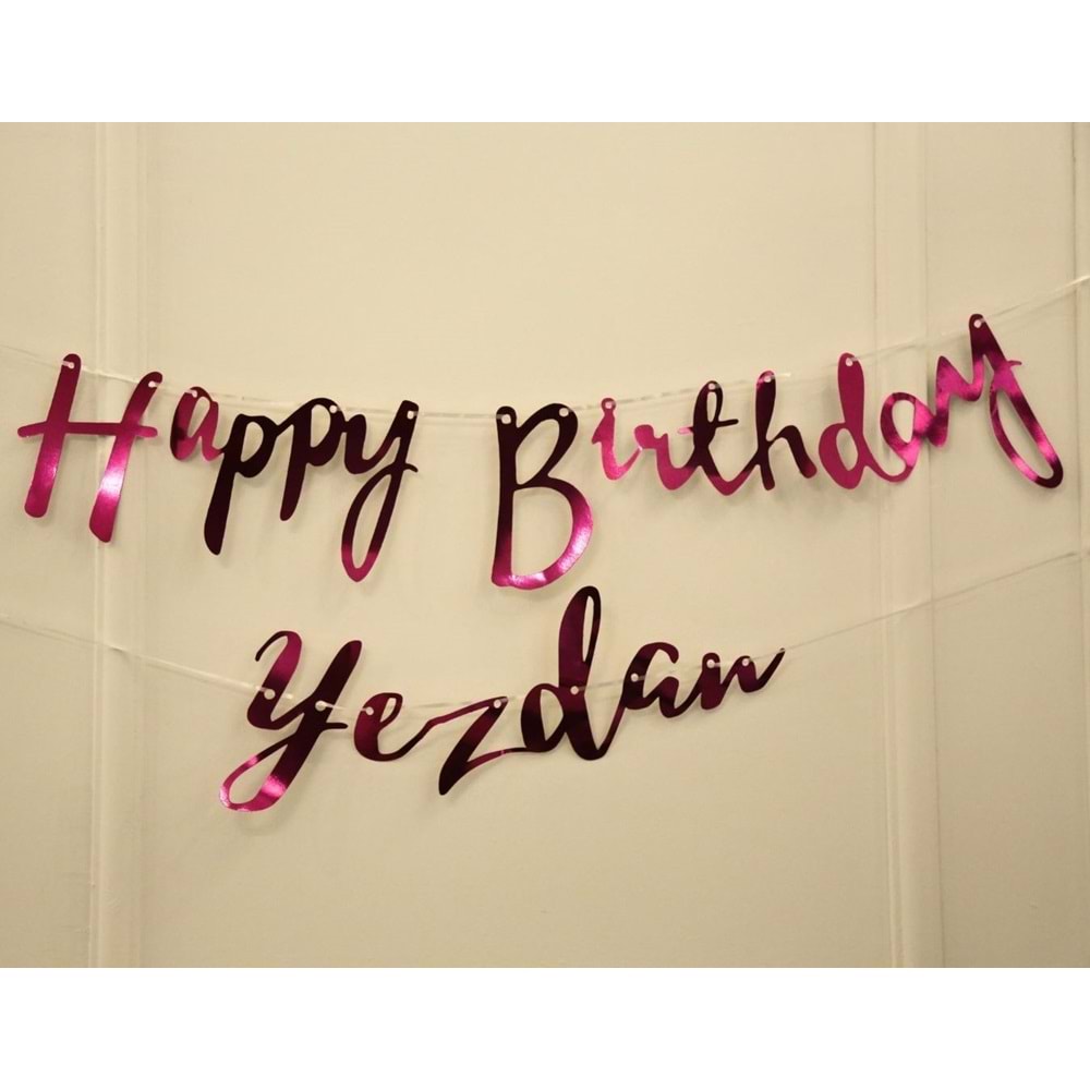 Kişiye Özel Fuşya Renkli Happy Birthday El Yazısı Banner