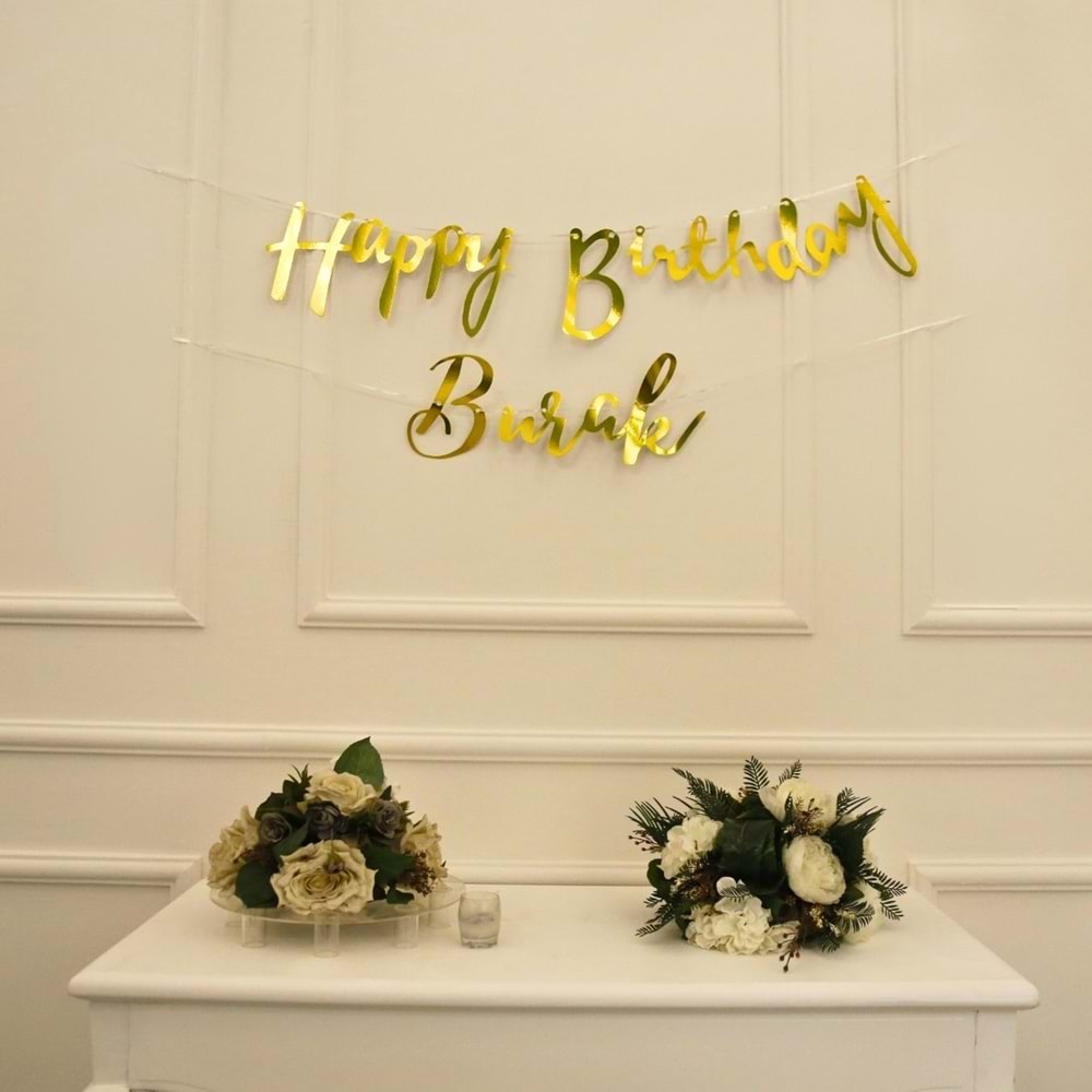 Kişiye Özel Gold Renkli Happy Birthday El Yazısı Banner