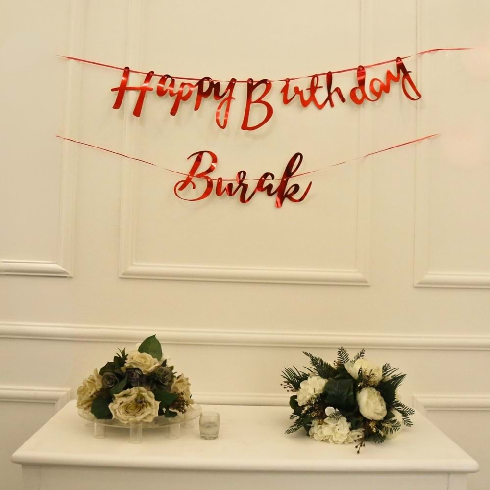 Kişiye Özel Kırmızı Renkli Happy Birthday El Yazısı Banner