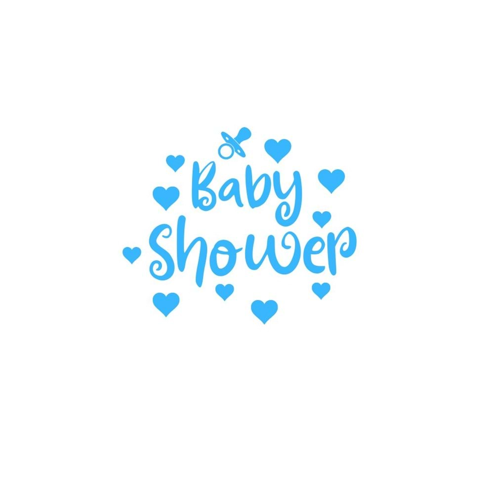 Baby Shower Yazılı Emzik-Kalp Figürlü Mavi Renk Yapışkanlı Sticker 25x30 Cm