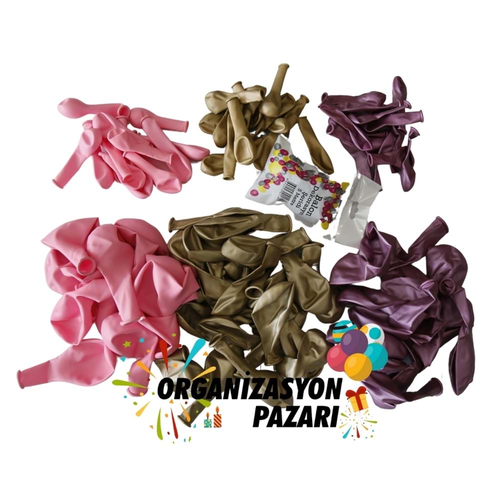 Balon Seti Krom Gold-Krom Pembe-Pastel Pembe 100 Lü Balon Zinciri Seti