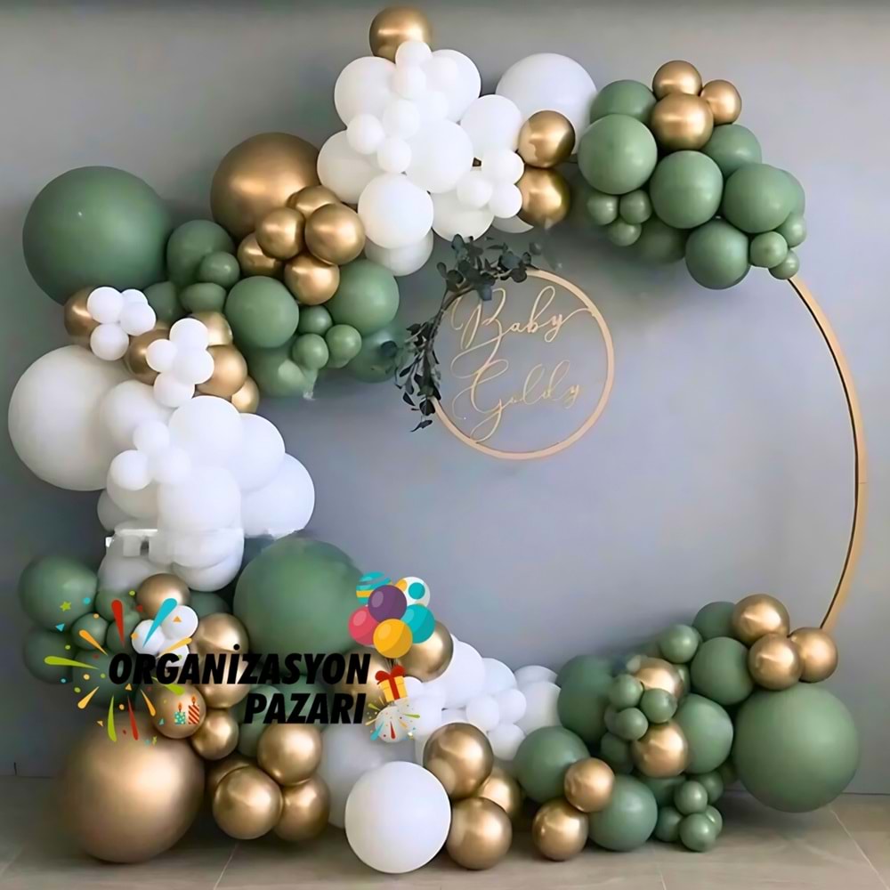Balon Seti Krom Gold-Ada Çayı-Pastel Beyaz 100 Lü Balon Zinciri Seti