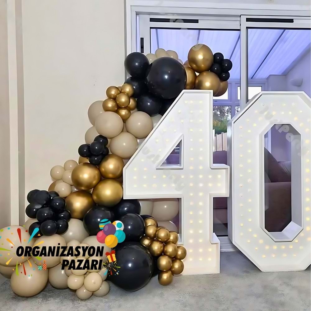 Balon Seti Siyah-Deniz Kumu-Krom Gold 100 Lü Balon Zinciri Seti