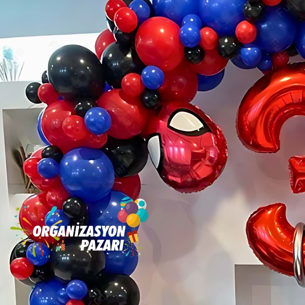 Balon Seti Siyah-Mavi-Kırmızı 100 Lü Balon Zinciri Seti