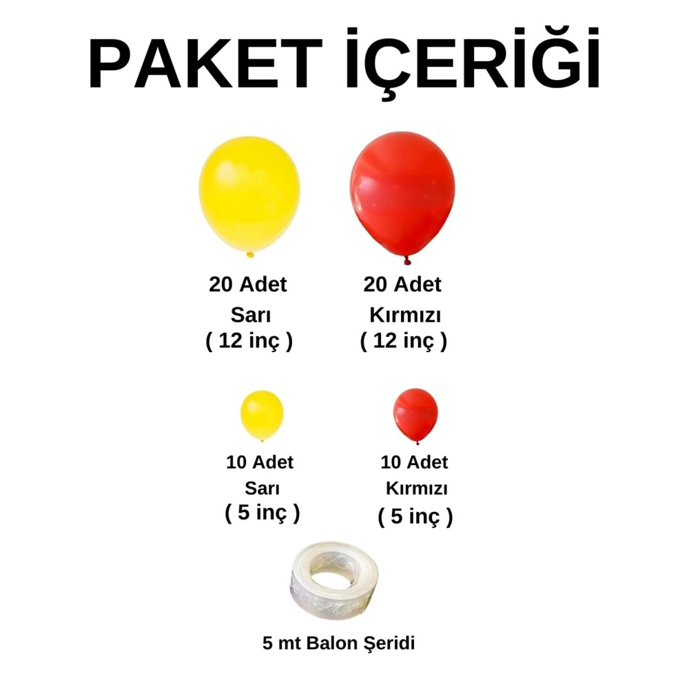 Balon Seti Sarı-Kırmızı 60 Lı Balon Zinciri Seti