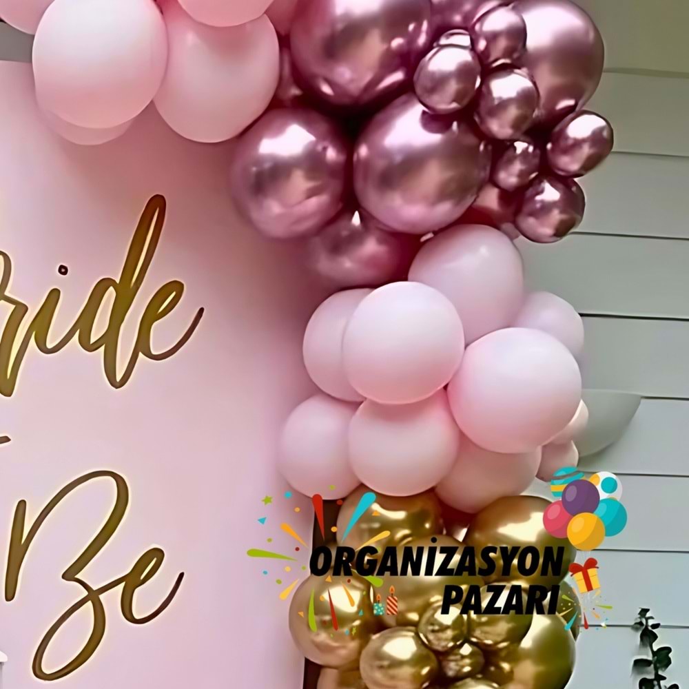 Balon Seti Pembe-Krom Rose Gold-Krom Gold 60 Lı Balon Zinciri Seti