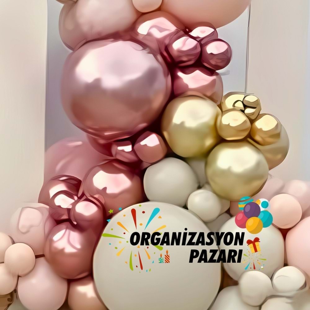 Balon Seti Pink Blush-Deniz Kumu-Krom Rose Gold-Krom Gold 60 Lı Balon Zinciri Seti