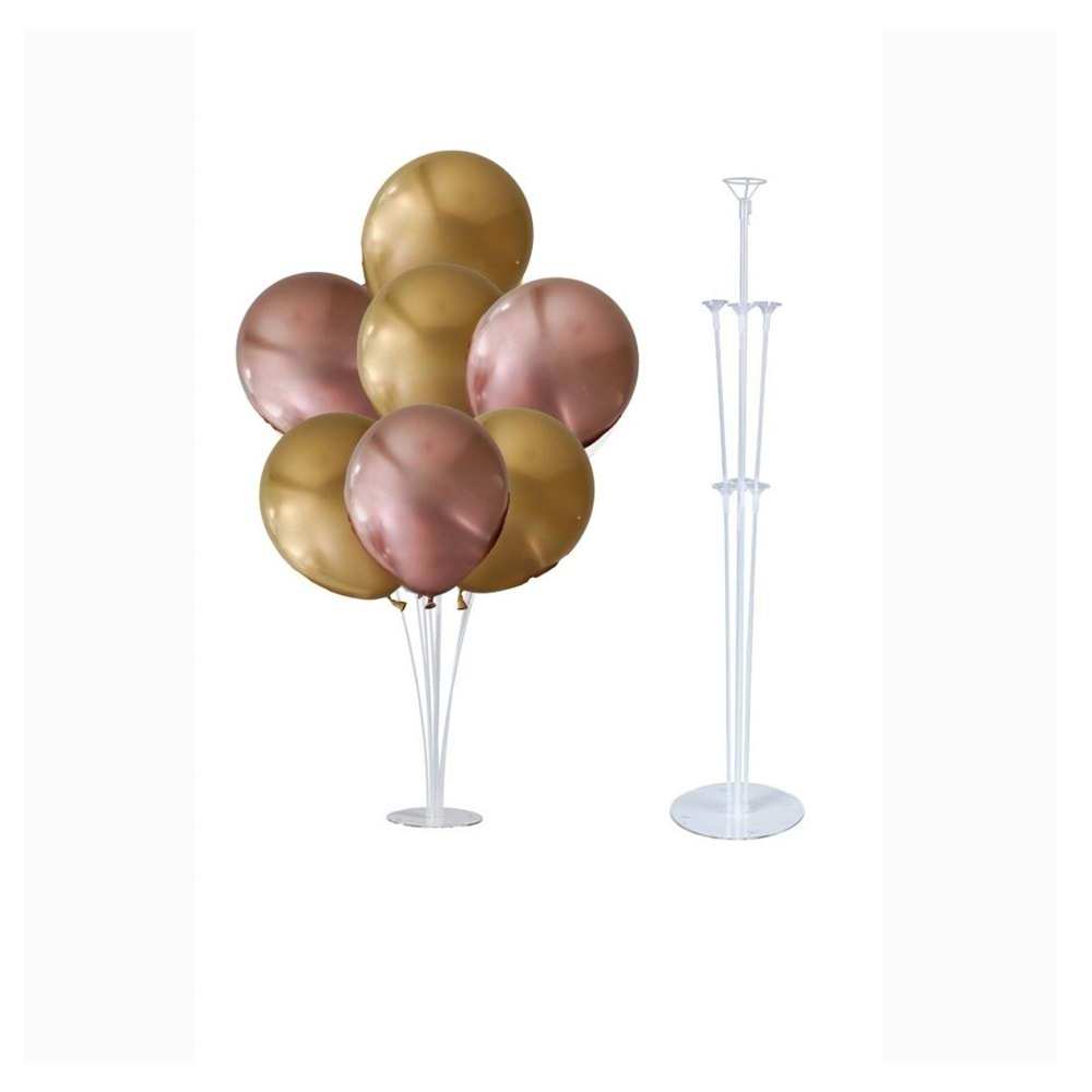 10 lu Krom Rose Gold-Krom Gold Balonlu Stand Set + 1 Adet Balon Standı