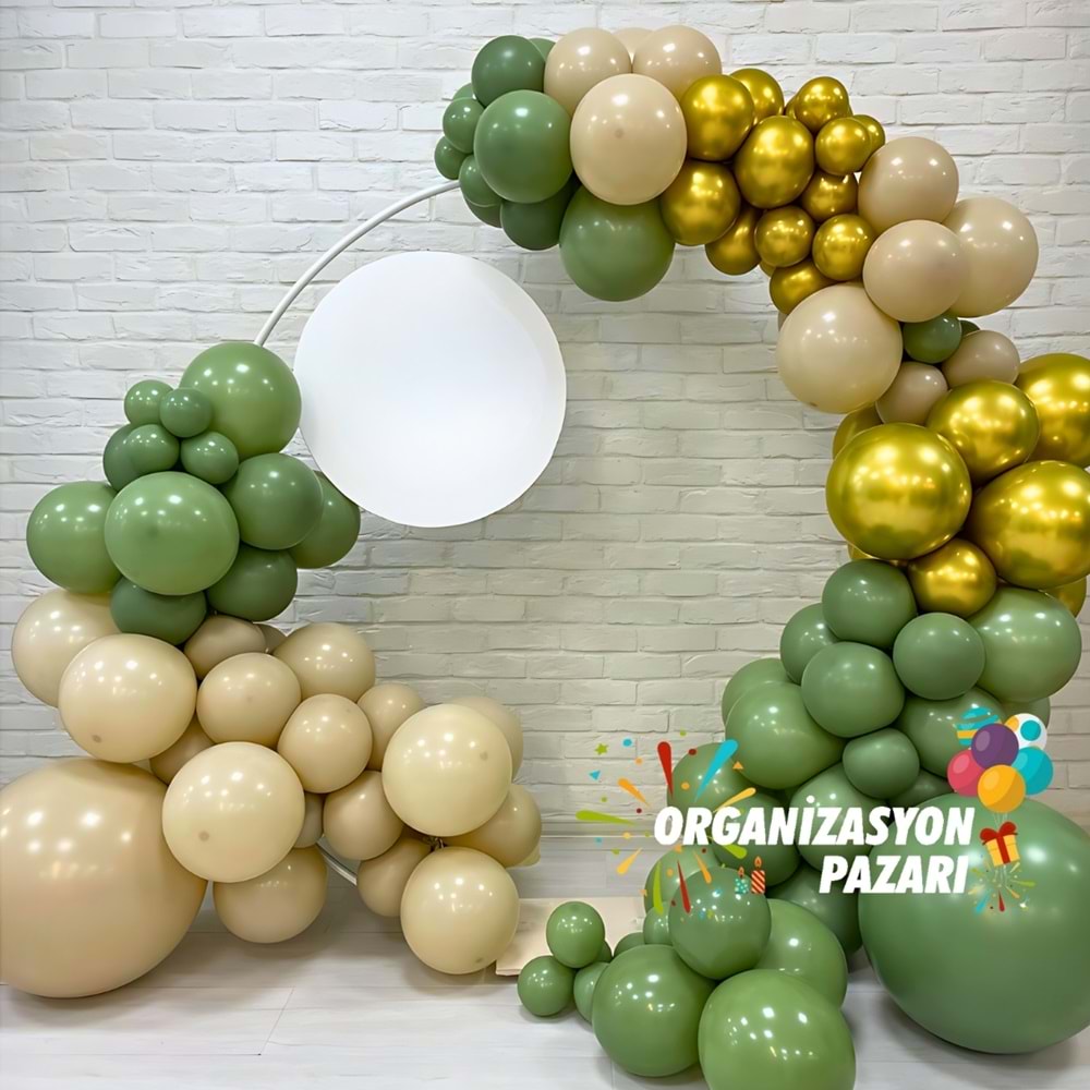 Balon Seti Krom Gold-Deniz Kumu-Okaliptus 100 Lü Balon Zinciri Seti
