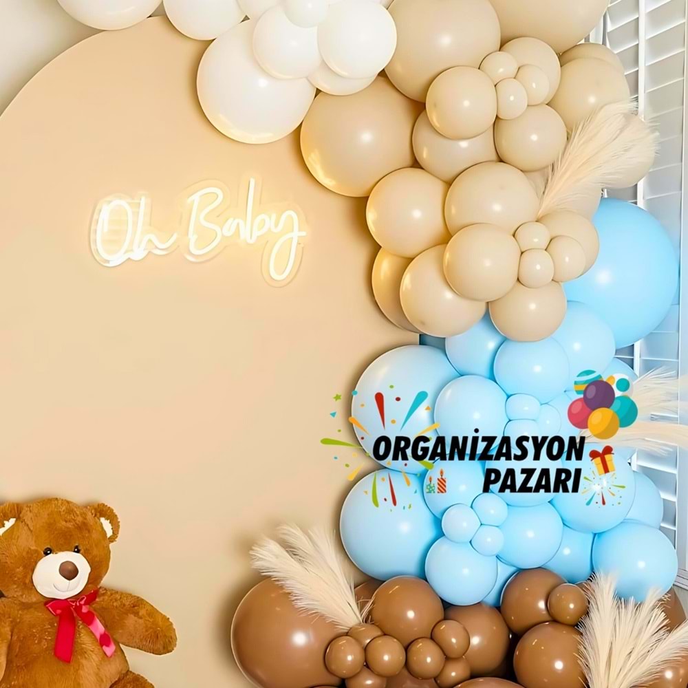 Balon Seti Deniz Kumu-Beyaz-Karamel-Makaron Mavi 100 Lü Balon Zinciri Seti