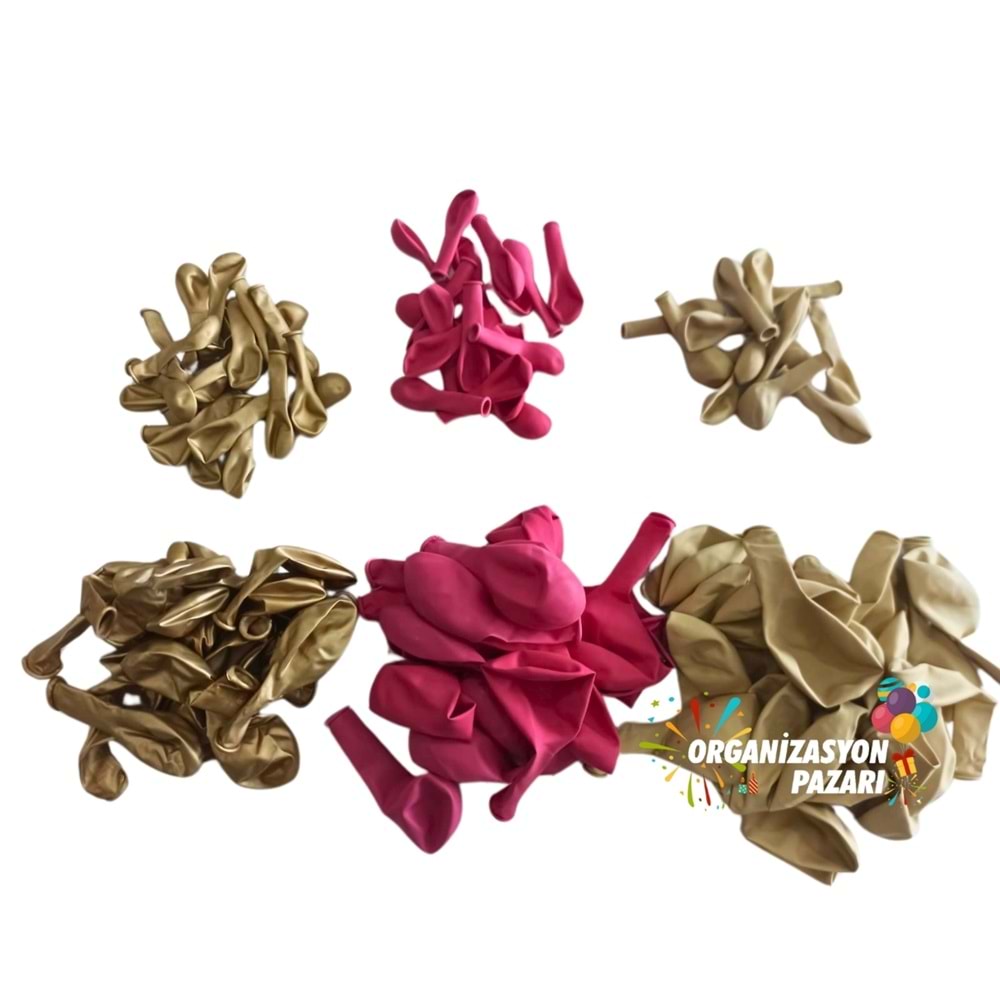 Balon Seti Fuşya-Krom Gold-Deniz Kumu 60 Lı Balon Zinciri Seti