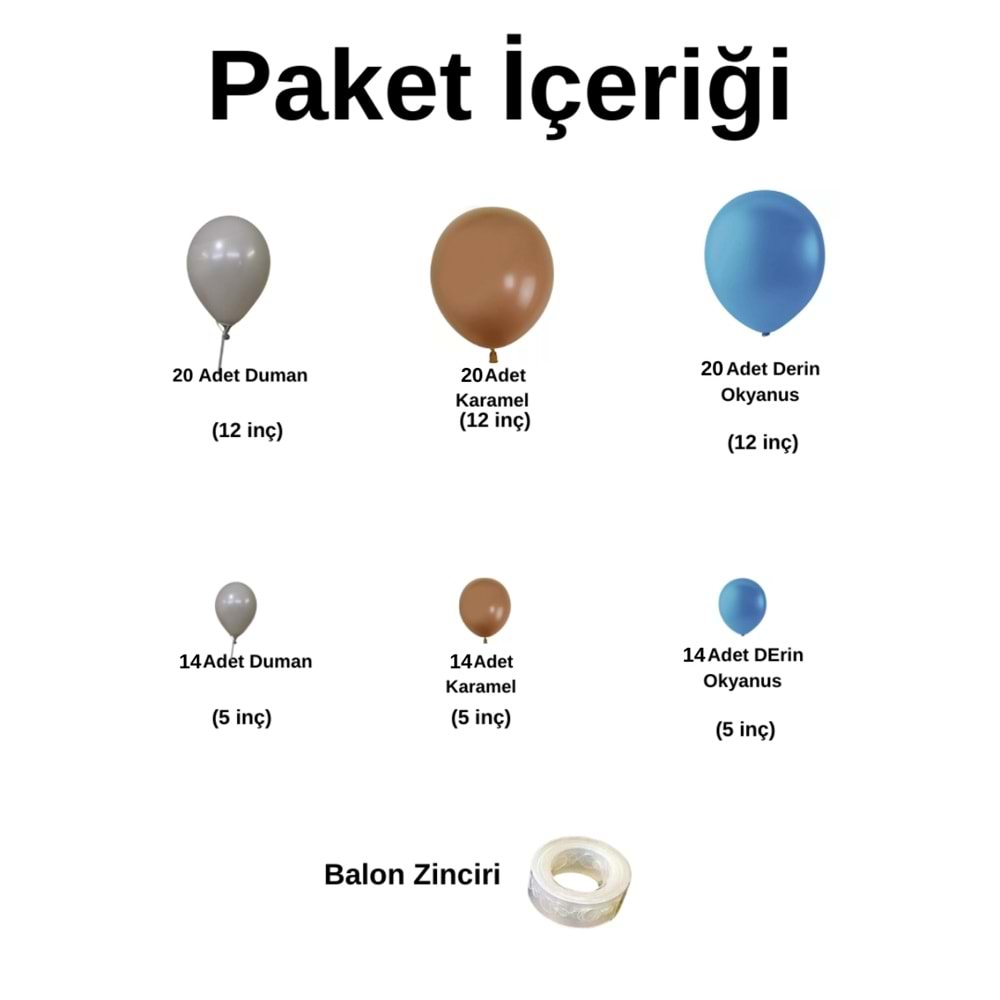 Balon Seti Karamel-Derin Okyanus-Duman 100 Lü Balon Zinciri Seti