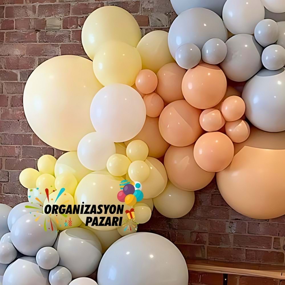 Balon Seti Makaron Somon-Makaron Sarı-Beyaz-Duman 100 Lü Balon Zinciri Seti