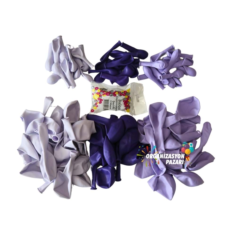 Balon Seti Makaron Lila-Mor-Lila 60 Lı Balon Zinciri Seti