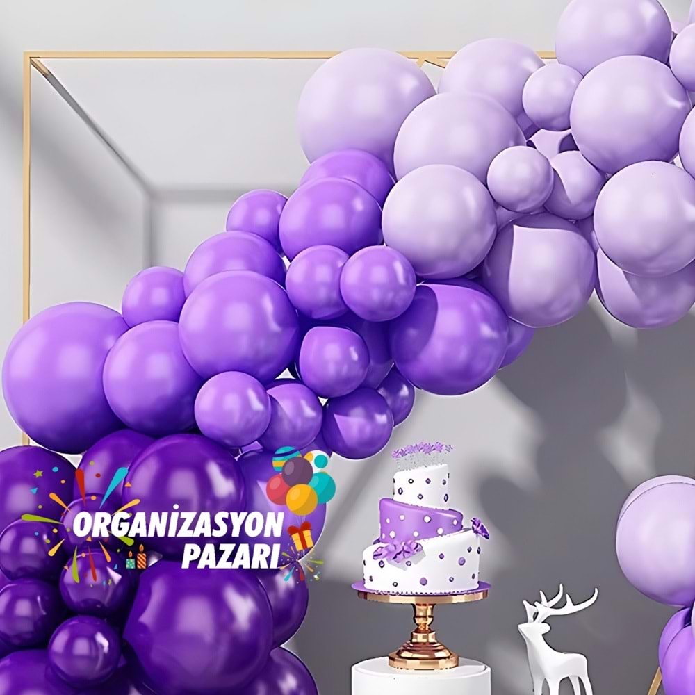 Balon Seti Makaron Lila-Mor-Lila 100 Lü Balon Zinciri Seti