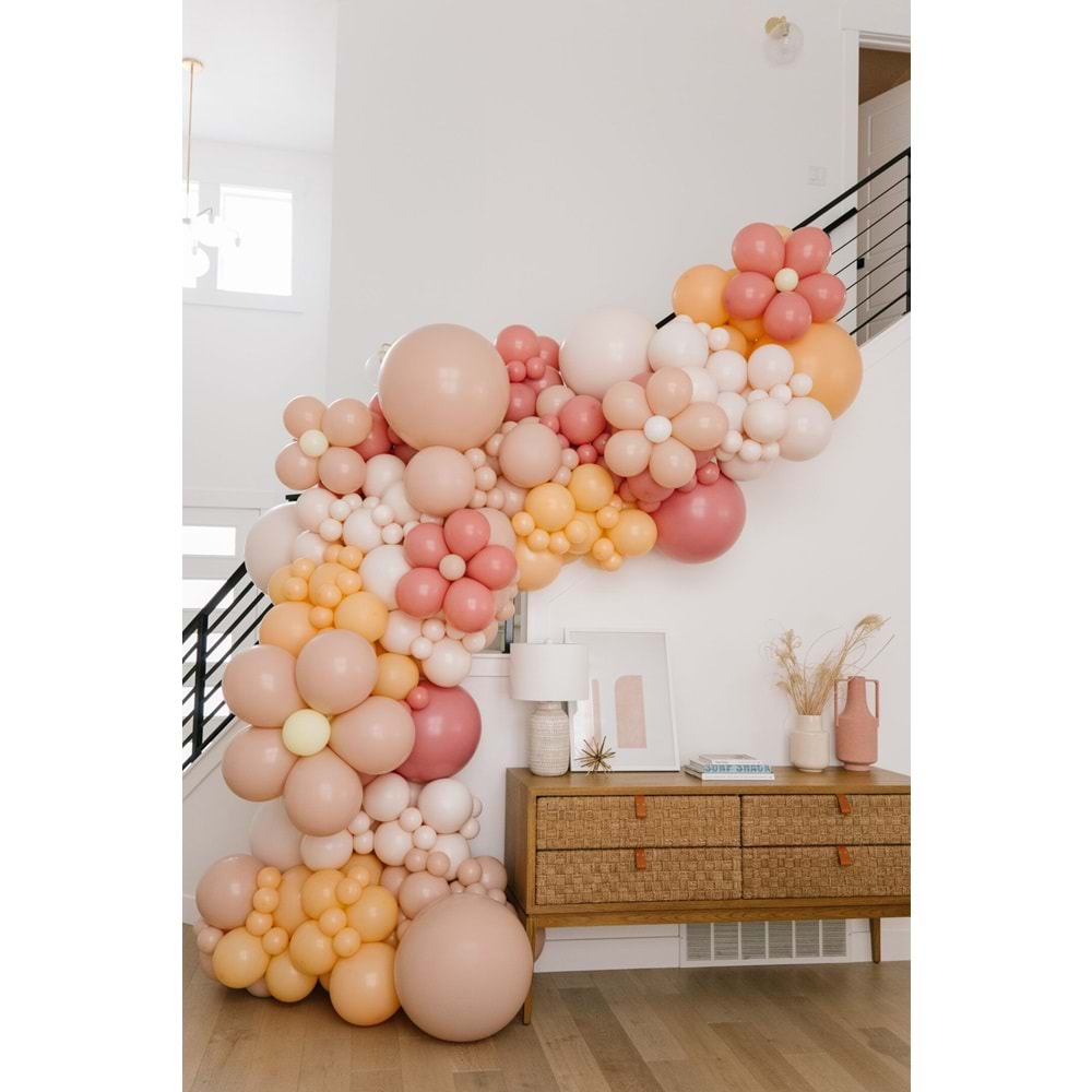 Balon Seti Retro Beyaz-Pink Blush-Mercan-Şeftali 60 Lı Balon Zinciri Seti