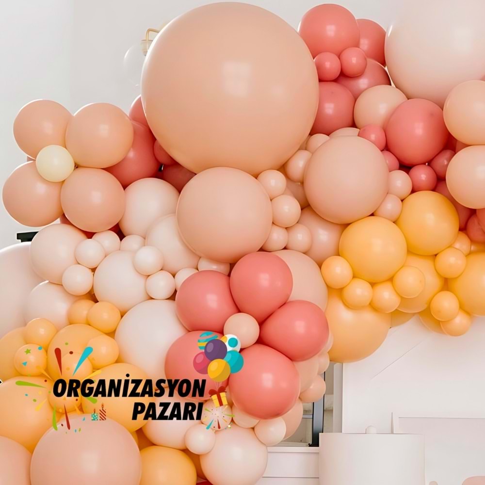 Balon Seti Retro Beyaz-Pink Blush-Mercan-Şeftali 100 Lü Balon Zinciri Seti