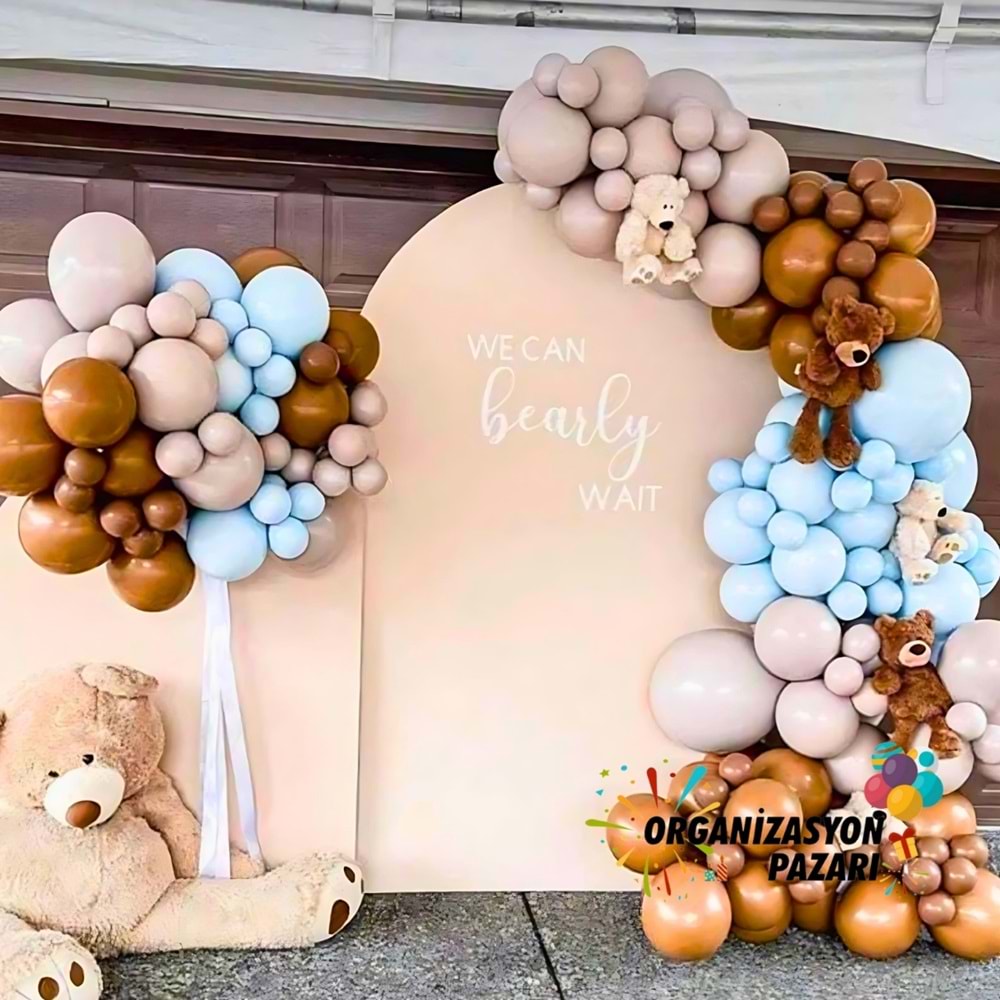 Balon Seti Taş Rengi-Karamel-Duman-Makaron Mavi 60 Lı Balon Zinciri Seti