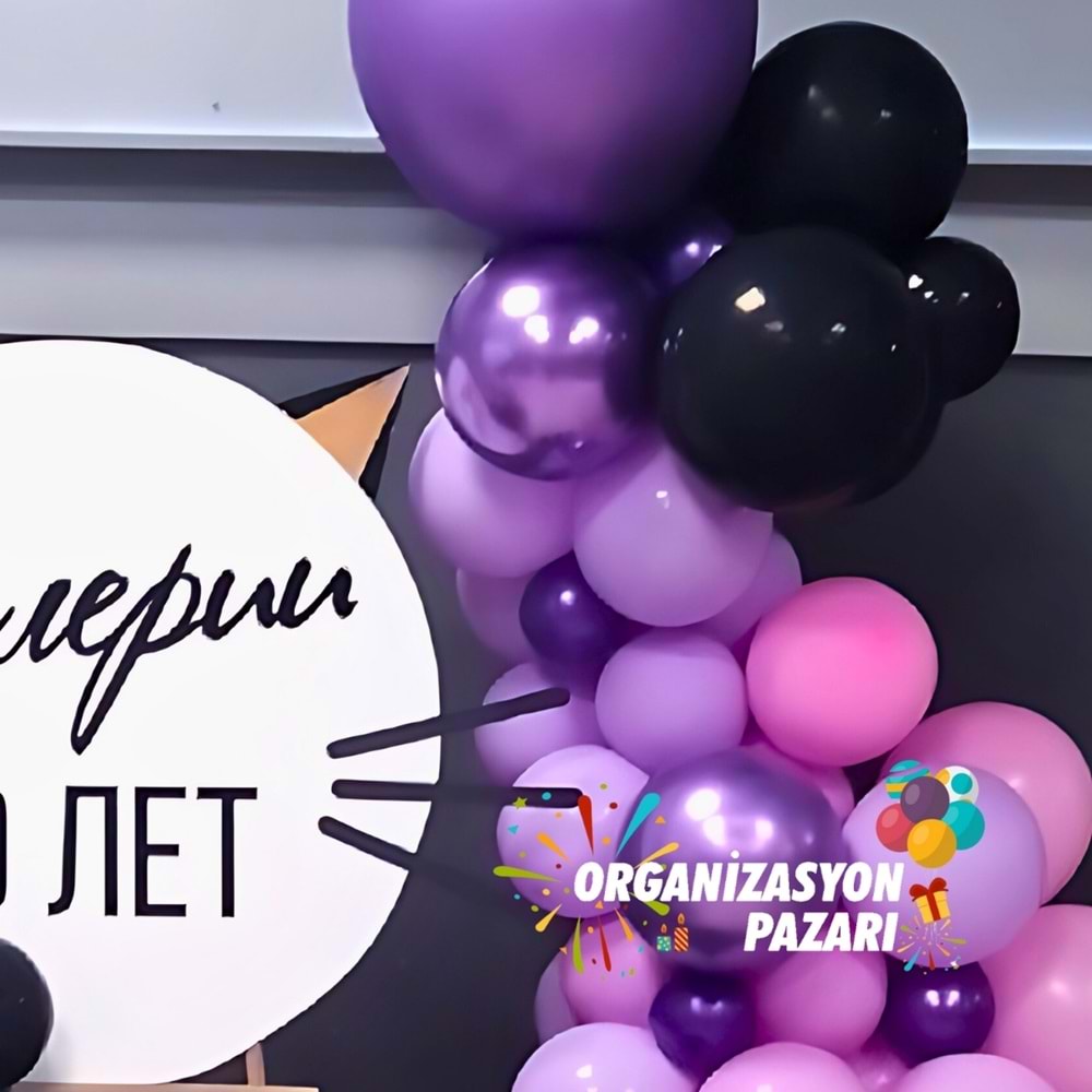 Balon Seti Siyah-Krom Mor-Lila-Pembe 60 Lı Balon Zinciri Seti