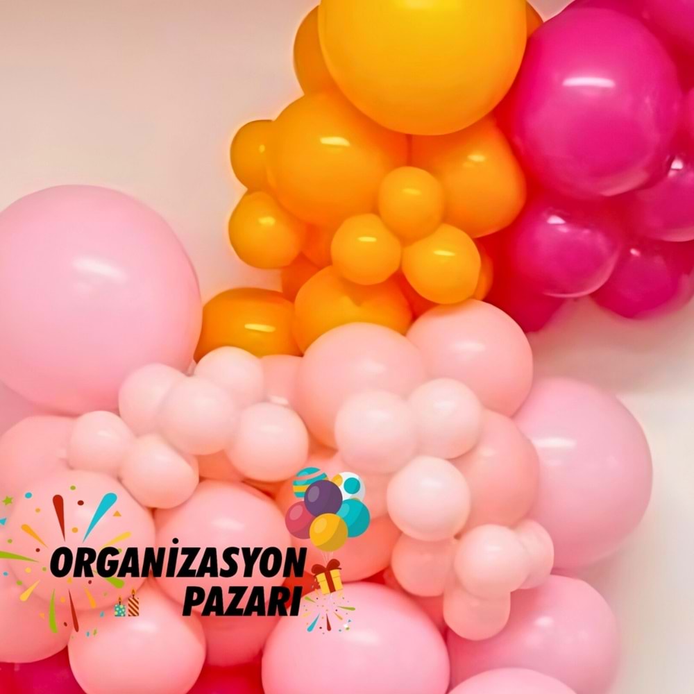 Balon Seti Şeftali-Fuşya-Makaron Pembe 100 Lü Balon Zinciri Seti