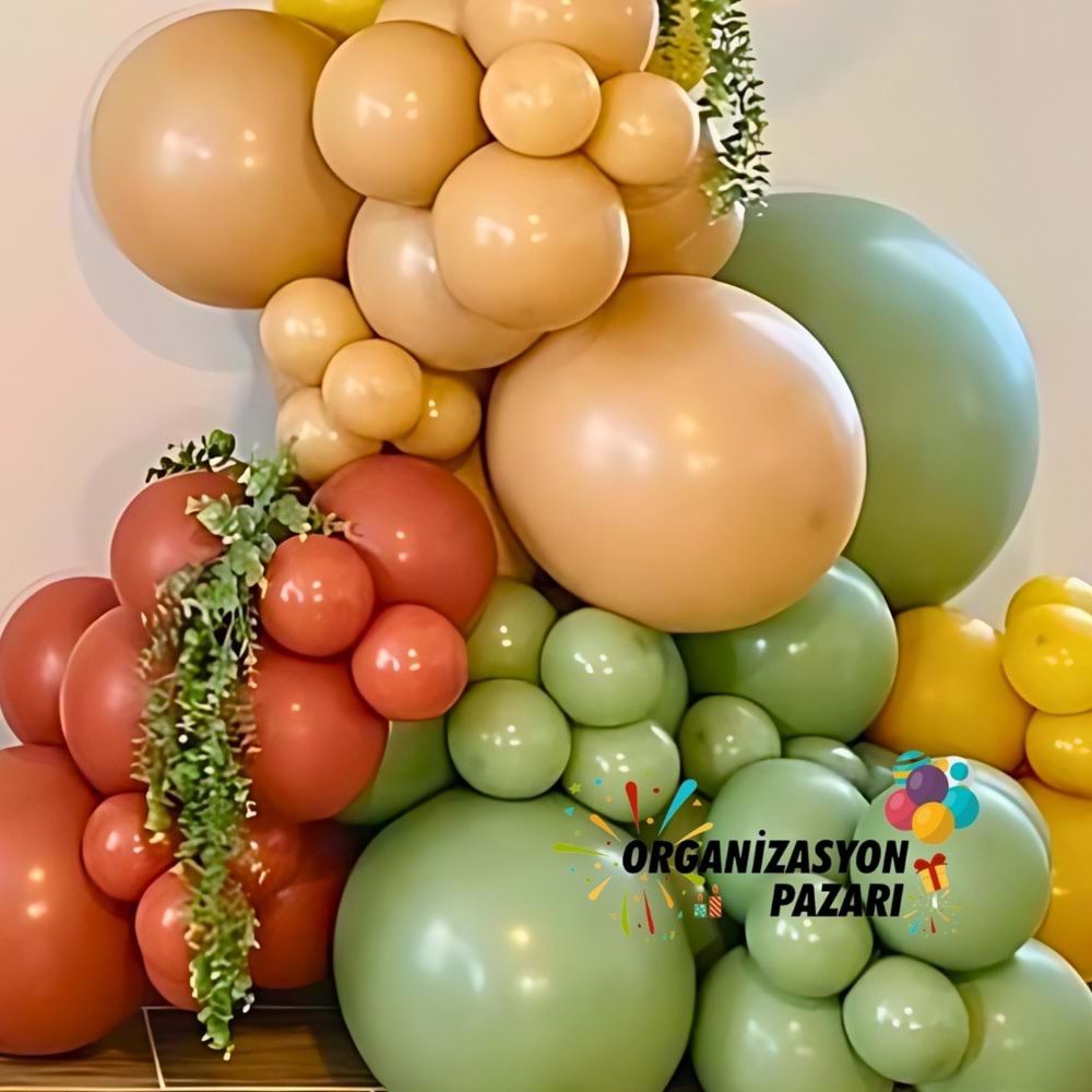 Balon Seti Yanık Turuncu-Çöl Kumu-Zerdeçal-Kış Yeşili 100 Lü Balon Zinciri Seti
