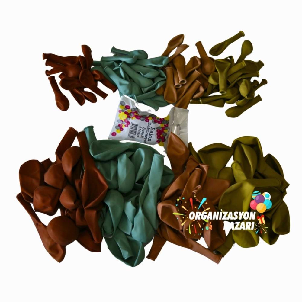 Balon Seti Yanık Turuncu-Çöl Kumu-Zerdeçal-Kış Yeşili 100 Lü Balon Zinciri Seti