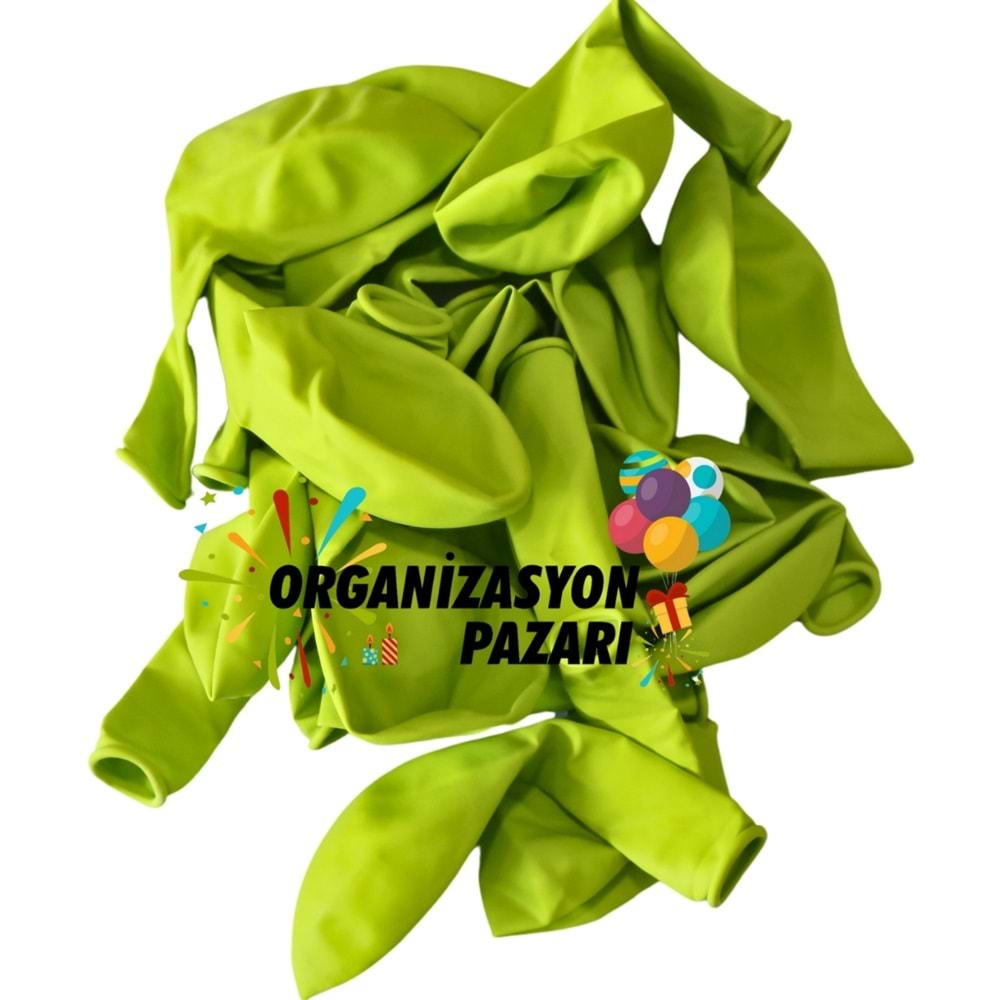 12 inç Limon Yeşili renk 100 lü Pastel Dekorasyon Balonu
