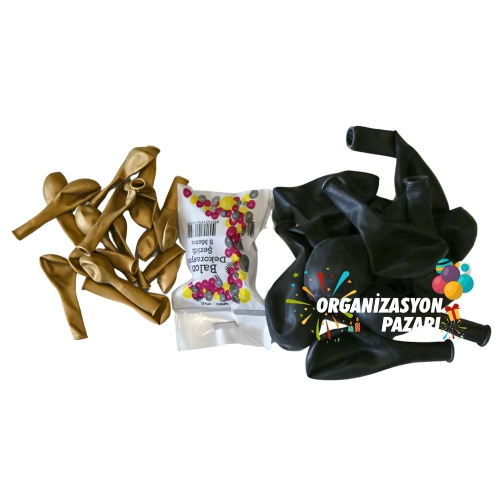 Balon Seti Pastel Siyah Krom Gold 60 Lı Balon Zinciri Seti