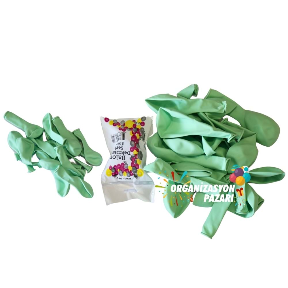 Balon Seti Makaron Yeşil 60 Lı Balon Zinciri Seti