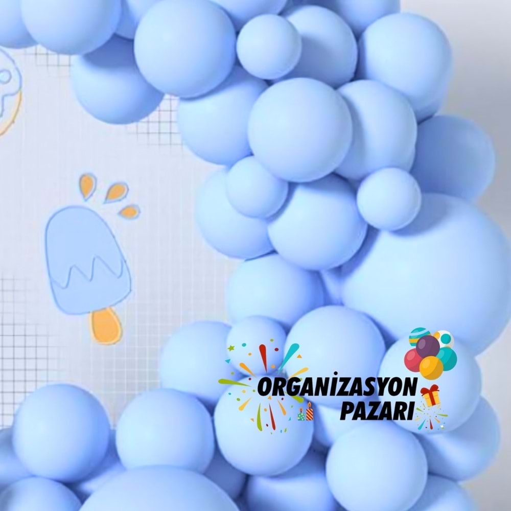 Balon Seti Makaron Mavi 60 Lı Balon Zinciri Seti