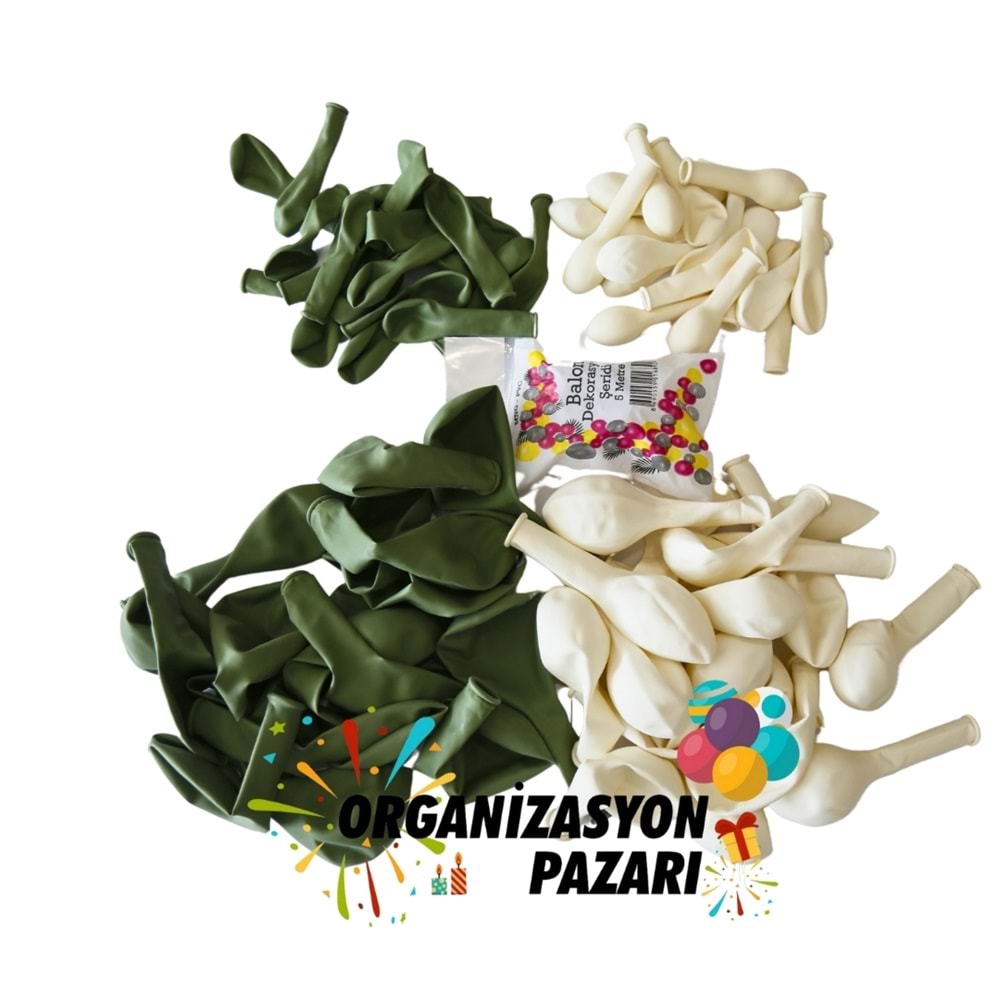 Balon Seti Okaliptus - Pastel Beyaz 100 Lü Balon Zinciri Seti